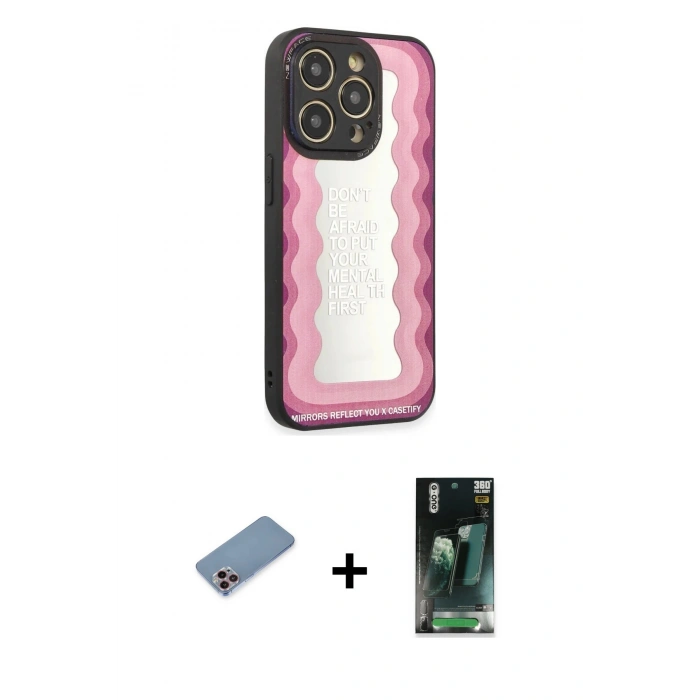 MARSİLYAN™- iPhone 12 Pro Max Kılıf Odak Klasik Serisi - Siyah 360 Mat Full Body Arka Koruyucu + Shine Kamera Lens Koruma Cam - PE