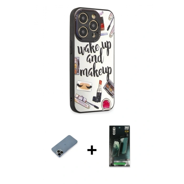 MARSİLYAN™- iPhone 12 Pro Max Kılıf Odak Klasik Serisi - Siyah 360 Mat Full Body Arka Koruyucu + Shine Kamera Lens Koruma Cam - SH