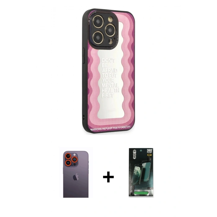 MARSİLYAN™- iPhone 12 Pro Max Kılıf Odak Klasik Serisi - Siyah 360 Mat Full Body Arka Koruyucu + Neon Fosforlu Kamera Lens - TU