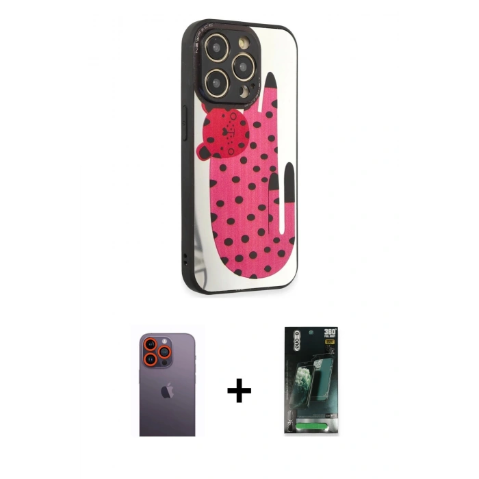 MARSİLYAN™- iPhone 12 Pro Max Kılıf Odak Klasik Serisi - Siyah 360 Mat Full Body Arka Koruyucu + Neon Fosforlu Kamera Lens - TU