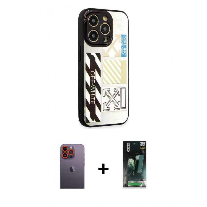 MARSİLYAN™- iPhone 12 Pro Max Kılıf Odak Klasik Serisi - Siyah 360 Mat Full Body Arka Koruyucu + Neon Fosforlu Kamera Lens - TU