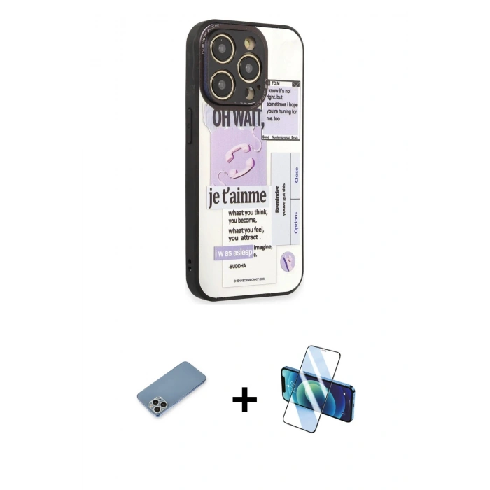 MARSİLYAN™- iPhone 12 Pro Max Kılıf Odak Klasik Serisi - Siyah 3D Antistatik Cam Ekran Koruyucu + Shine Kamera Lens Koruma Cam - GS