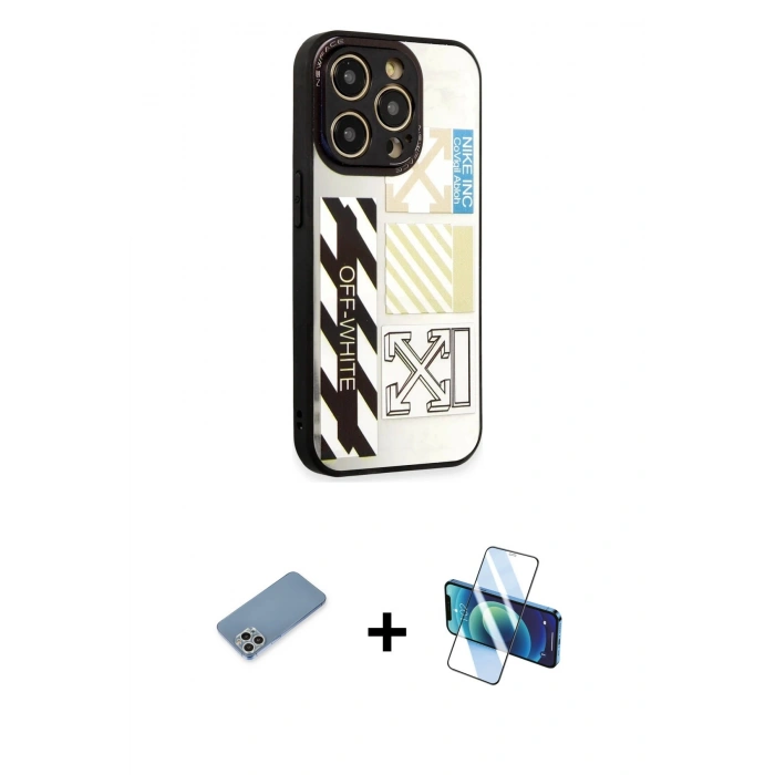 MARSİLYAN™- iPhone 12 Pro Max Kılıf Odak Klasik Serisi - Siyah 3D Antistatik Cam Ekran Koruyucu + Shine Kamera Lens Koruma Cam - GS