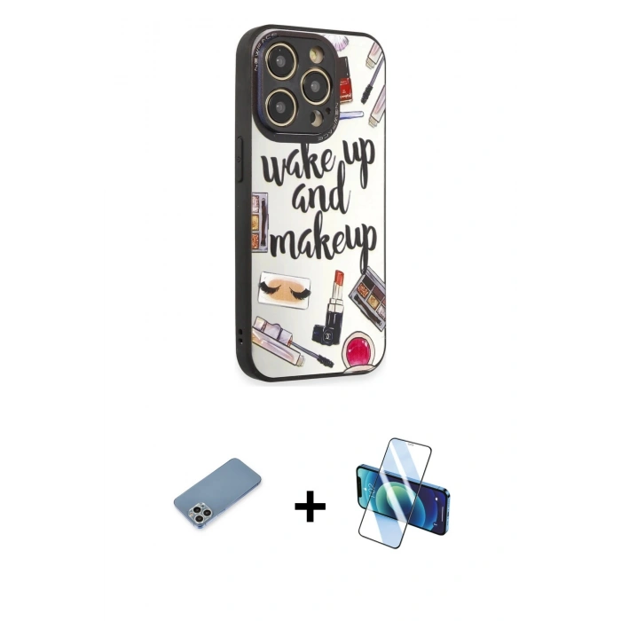 MARSİLYAN™- iPhone 12 Pro Max Kılıf Odak Klasik Serisi - Siyah 3D Antistatik Cam Ekran Koruyucu + Shine Kamera Lens Koruma Cam - GS