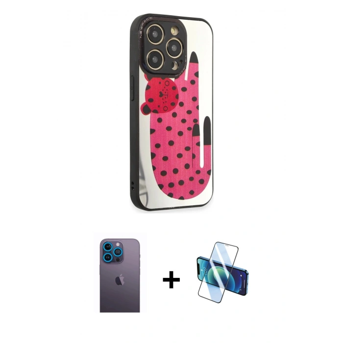 MARSİLYAN™- iPhone 12 Pro Max Kılıf Odak Klasik Serisi - Siyah 3D Antistatik Cam Ekran Koruyucu + Neon Fosforlu Kamera Lens - MI