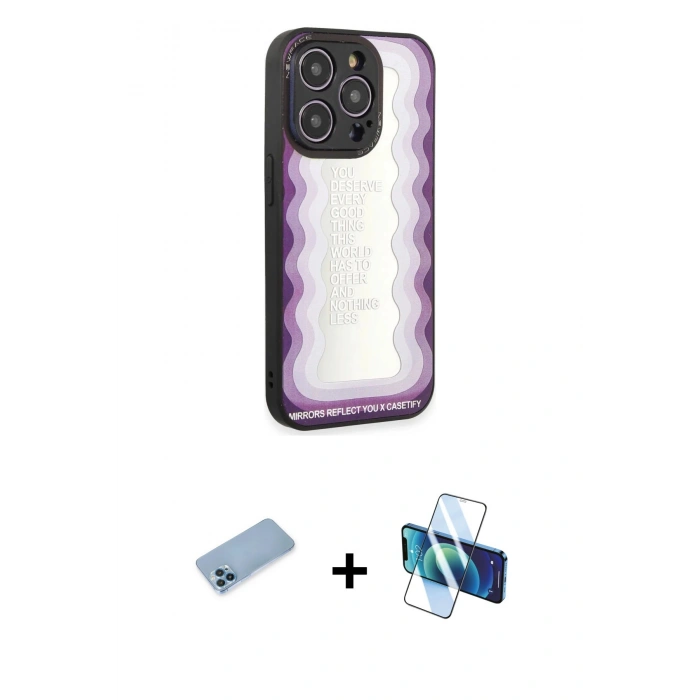 MARSİLYAN™- iPhone 12 Pro Max Kılıf Odak Klasik Serisi - Siyah 3D Antistatik Cam Ekran Koruyucu + Shine Kamera Lens Koruma Cam - MI