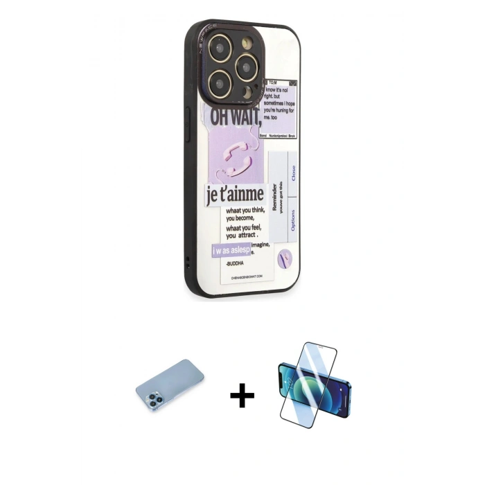 MARSİLYAN™- iPhone 12 Pro Max Kılıf Odak Klasik Serisi - Siyah 3D Antistatik Cam Ekran Koruyucu + Shine Kamera Lens Koruma Cam - MI