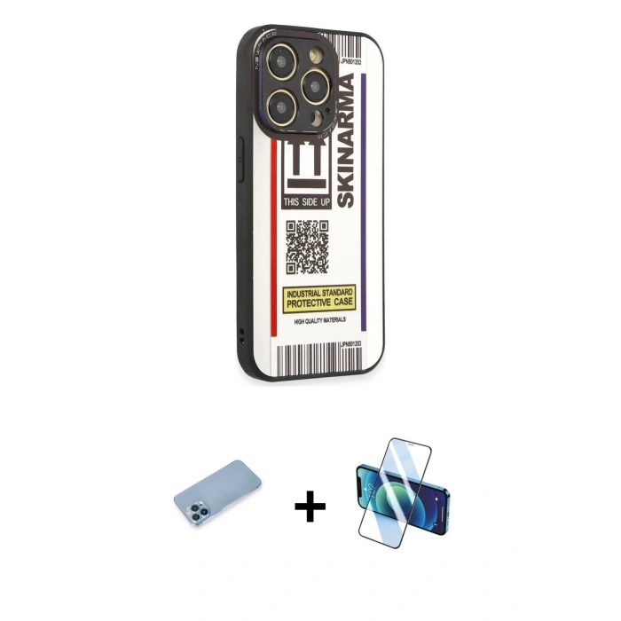 MARSİLYAN™- iPhone 12 Pro Max Kılıf Odak Klasik Serisi - Siyah 3D Antistatik Cam Ekran Koruyucu + Shine Kamera Lens Koruma Cam - MI