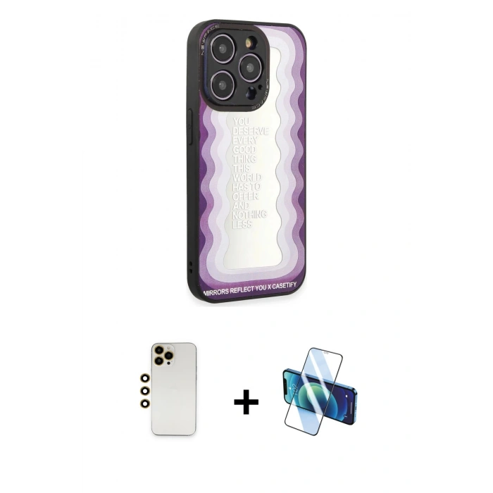 MARSİLYAN™- iPhone 12 Pro Max Kılıf Odak Klasik Serisi - Siyah 3D Antistatik Cam Ekran Koruyucu + Shine Kamera Lens - GD