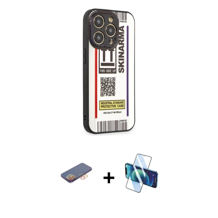 MARSİLYAN™- iPhone 12 Pro Max Kılıf Odak Klasik Serisi - Siyah 3D Antistatik Cam Ekran Koruyucu + Renkli Kamera Lens Koruma Cam - TU