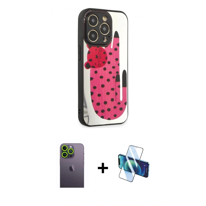 MARSİLYAN™- iPhone 12 Pro Max Kılıf Odak Klasik Serisi - Siyah 3D Antistatik Cam Ekran Koruyucu + Neon Fosforlu Kamera Lens - YL