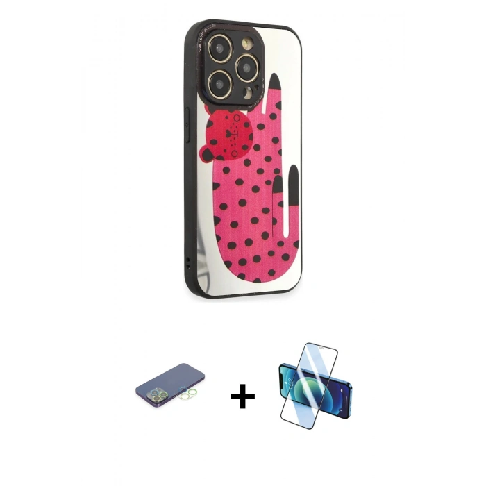 MARSİLYAN™- iPhone 12 Pro Max Kılıf Odak Klasik Serisi - Siyah 3D Antistatik Cam Ekran Koruyucu + Renkli Kamera Lens Koruma Cam - YL