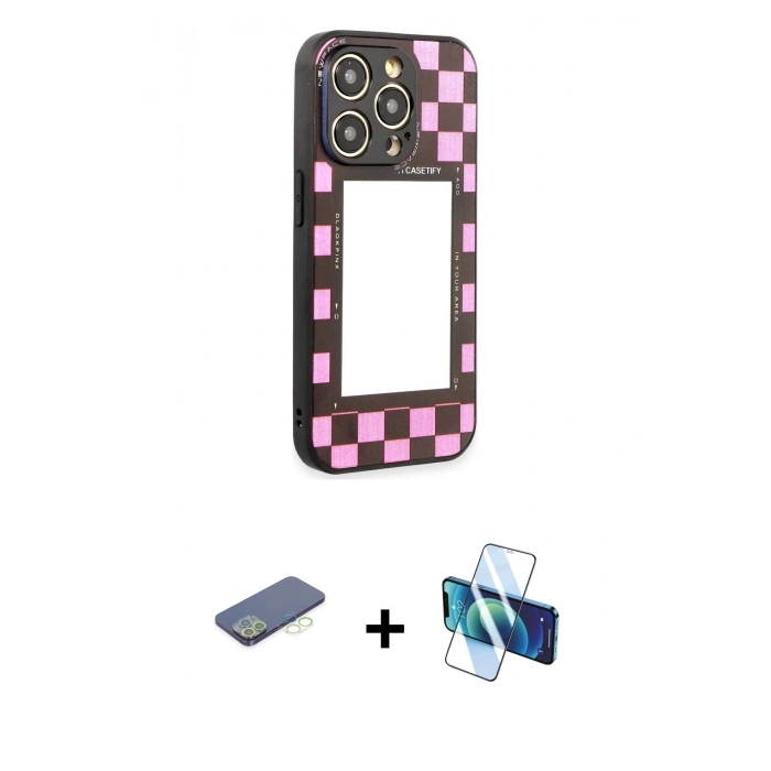 MARSİLYAN™- iPhone 12 Pro Max Kılıf Odak Klasik Serisi - Siyah 3D Antistatik Cam Ekran Koruyucu + Renkli Kamera Lens Koruma Cam - YL