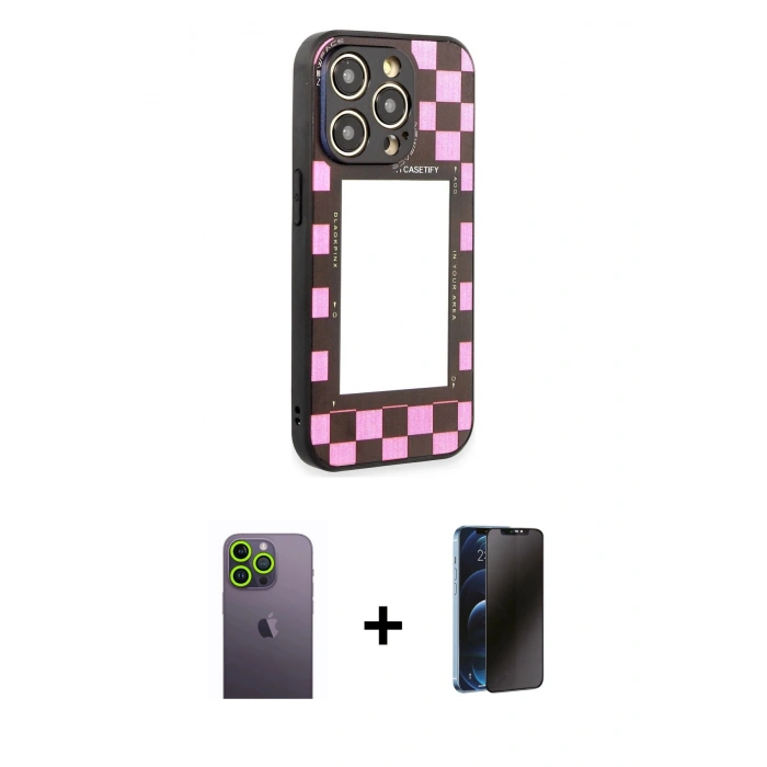 MARSİLYAN™- iPhone 12 Pro Max Kılıf Odak Klasik Serisi - Siyah 3D Antistatik Hayalet Cam Ekran Koruyucu + Neon Fosforlu Kamera Lens - YL