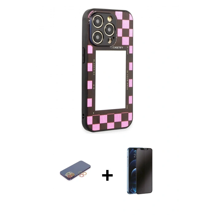 MARSİLYAN™- iPhone 12 Pro Max Kılıf Odak Klasik Serisi - Siyah 3D Antistatik Hayalet Cam Ekran Koruyucu + Renkli Kamera Lens Koruma Cam - TU
