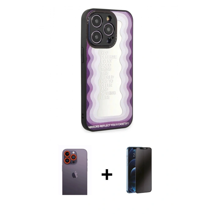 MARSİLYAN™- iPhone 12 Pro Max Kılıf Odak Klasik Serisi - Siyah 3D Antistatik Hayalet Cam Ekran Koruyucu + Neon Fosforlu Kamera Lens - TU