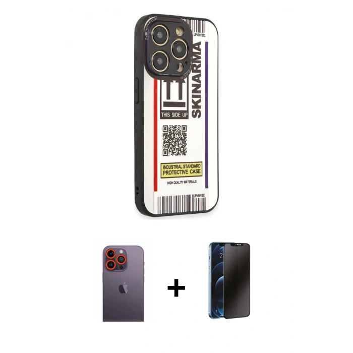 MARSİLYAN™- iPhone 12 Pro Max Kılıf Odak Klasik Serisi - Siyah 3D Antistatik Hayalet Cam Ekran Koruyucu + Neon Fosforlu Kamera Lens - TU