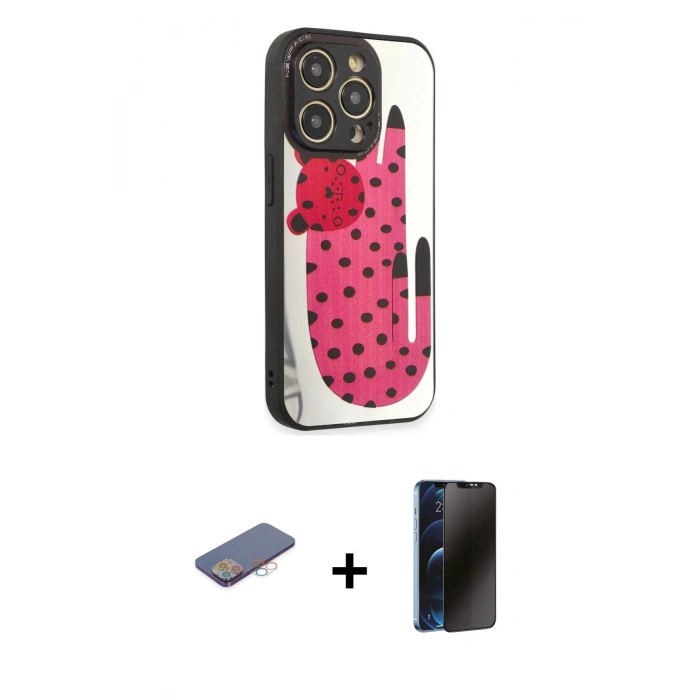 MARSİLYAN™- iPhone 12 Pro Max Kılıf Odak Klasik Serisi - Siyah 3D Antistatik Hayalet Cam Ekran Koruyucu + Renkli Kamera Lens Koruma Cam - PE