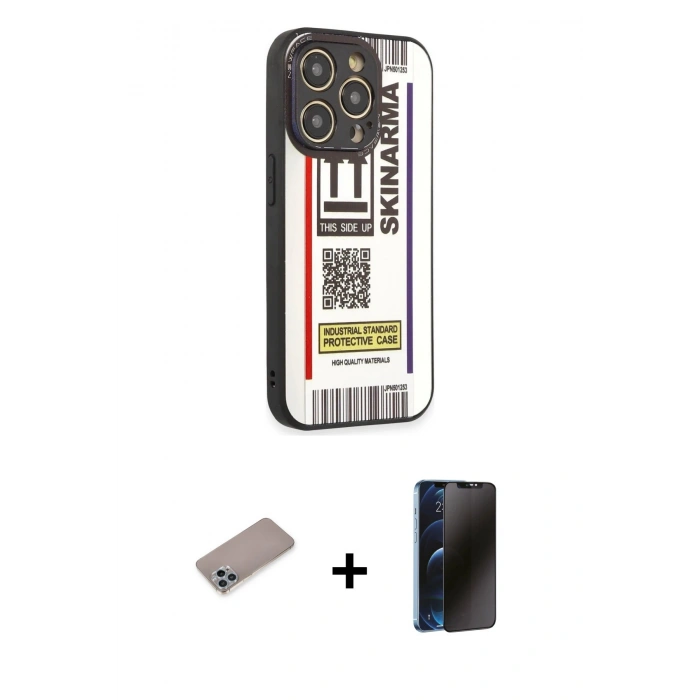 MARSİLYAN™- iPhone 12 Pro Max Kılıf Odak Klasik Serisi - Siyah 3D Antistatik Hayalet Cam Ekran Koruyucu + Shine Kamera Lens Koruma Cam - SABE