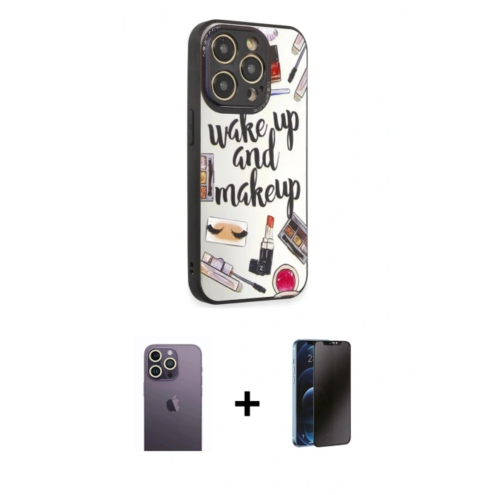 MARSİLYAN™- iPhone 12 Pro Max Kılıf Odak Klasik Serisi - Siyah 3D Antistatik Hayalet Cam Ekran Koruyucu + Neon Fosforlu Kamera Lens - BZ