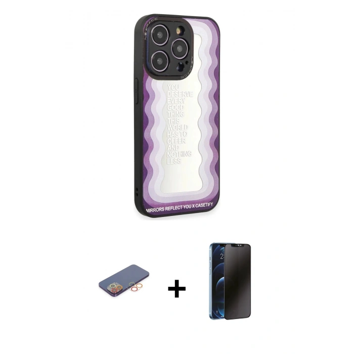 MARSİLYAN™- iPhone 12 Pro Max Kılıf Odak Klasik Serisi - Siyah 3D Antistatik Hayalet Cam Ekran Koruyucu + Renkli Kamera Lens Koruma Cam - TU