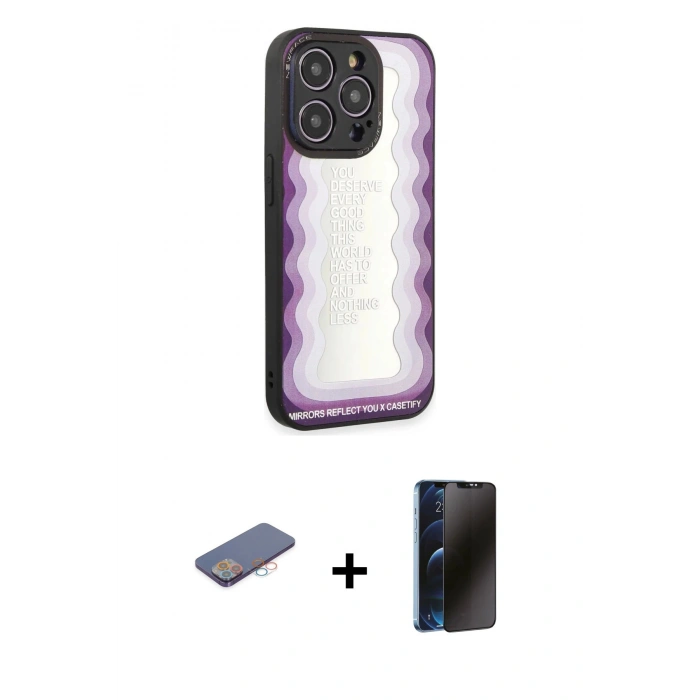 MARSİLYAN™- iPhone 12 Pro Max Kılıf Odak Klasik Serisi - Siyah 3D Antistatik Hayalet Cam Ekran Koruyucu + Renkli Kamera Lens Koruma Cam - PE