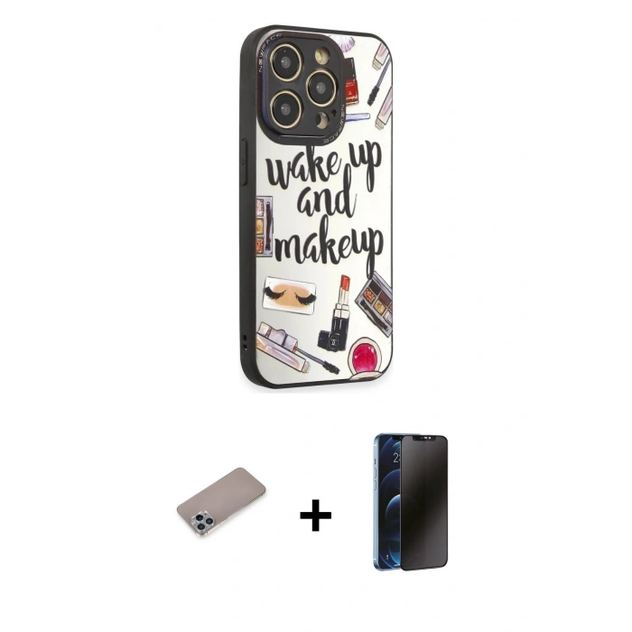 MARSİLYAN™- iPhone 12 Pro Max Kılıf Odak Klasik Serisi - Siyah 3D Antistatik Hayalet Cam Ekran Koruyucu + Shine Kamera Lens Koruma Cam - SABE