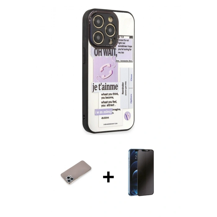 MARSİLYAN™- iPhone 12 Pro Max Kılıf Odak Klasik Serisi - Siyah 3D Antistatik Hayalet Cam Ekran Koruyucu + Shine Kamera Lens Koruma Cam - SABE