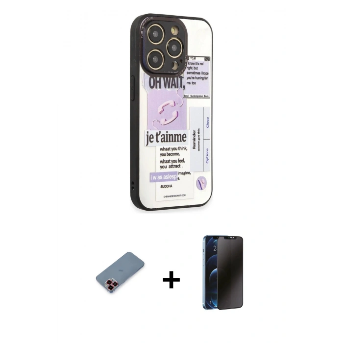 MARSİLYAN™- iPhone 12 Pro Max Kılıf Odak Klasik Serisi - Siyah 3D Antistatik Hayalet Cam Ekran Koruyucu + Metal Kamera Lens Koruma Cam - KI