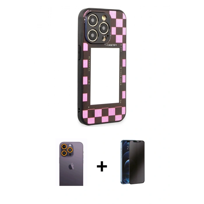 MARSİLYAN™- iPhone 12 Pro Max Kılıf Odak Klasik Serisi - Siyah 3D Antistatik Hayalet Cam Ekran Koruyucu + Neon Fosforlu Kamera Lens - SI