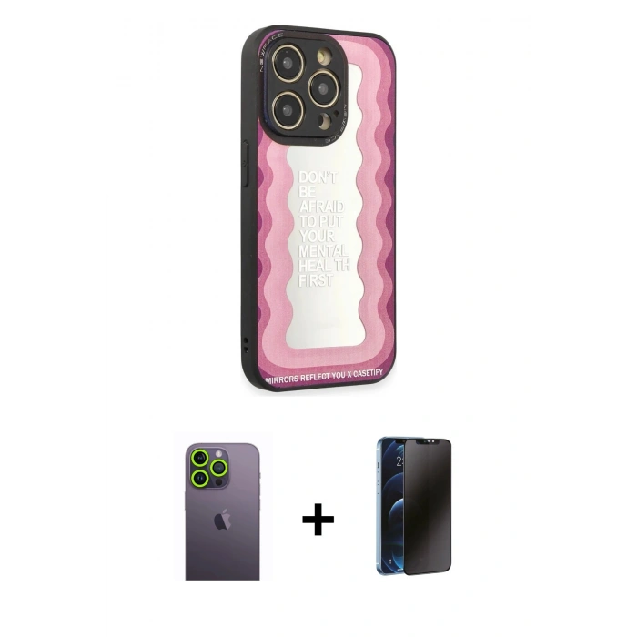 MARSİLYAN™- iPhone 12 Pro Max Kılıf Odak Klasik Serisi - Siyah 3D Antistatik Hayalet Cam Ekran Koruyucu + Neon Fosforlu Kamera Lens - YL