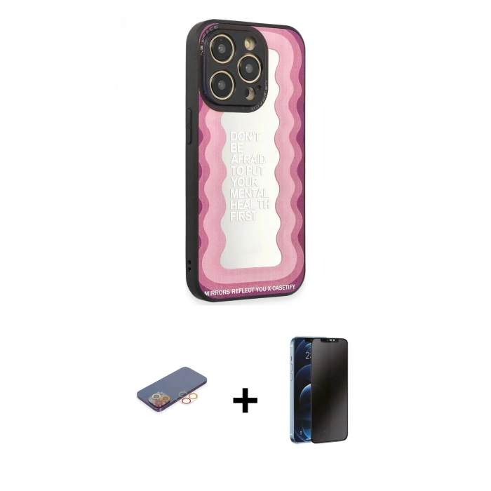 MARSİLYAN™- iPhone 12 Pro Max Kılıf Odak Klasik Serisi - Siyah 3D Antistatik Hayalet Cam Ekran Koruyucu + Renkli Kamera Lens Koruma Cam - TU