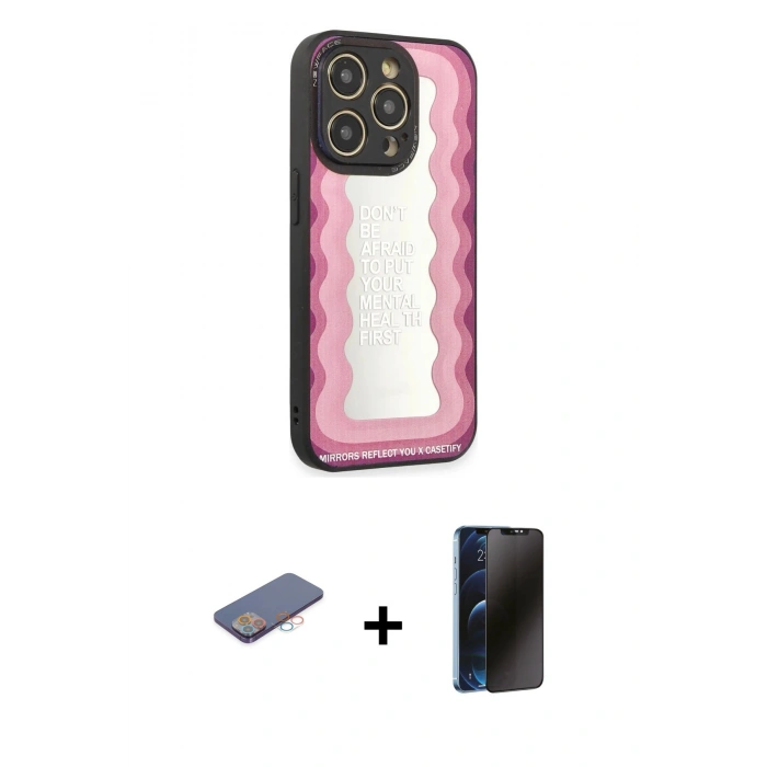 MARSİLYAN™- iPhone 12 Pro Max Kılıf Odak Klasik Serisi - Siyah 3D Antistatik Hayalet Cam Ekran Koruyucu + Renkli Kamera Lens Koruma Cam - PE