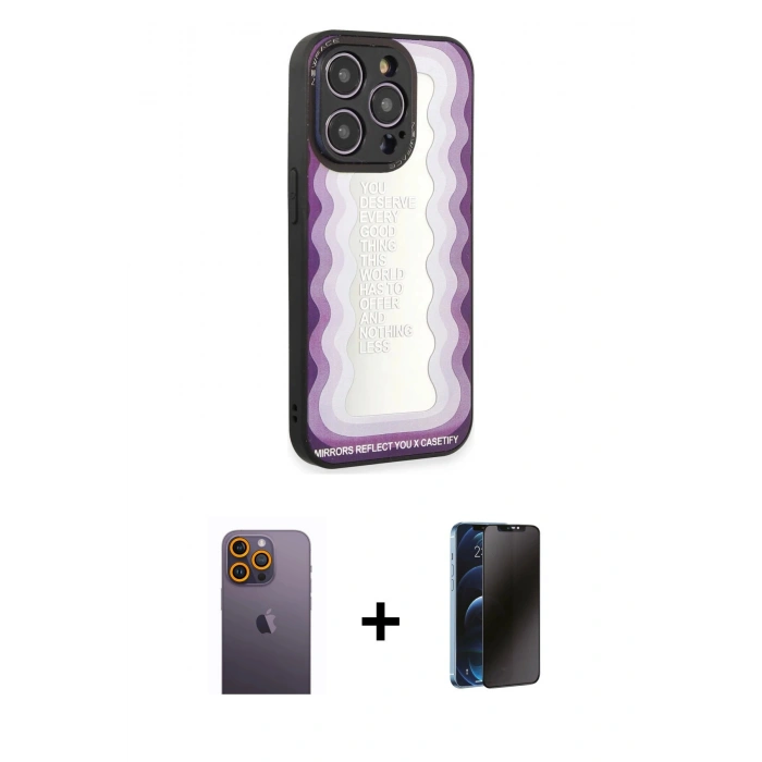 MARSİLYAN™- iPhone 12 Pro Max Kılıf Odak Klasik Serisi - Siyah 3D Antistatik Hayalet Cam Ekran Koruyucu + Neon Fosforlu Kamera Lens - SI