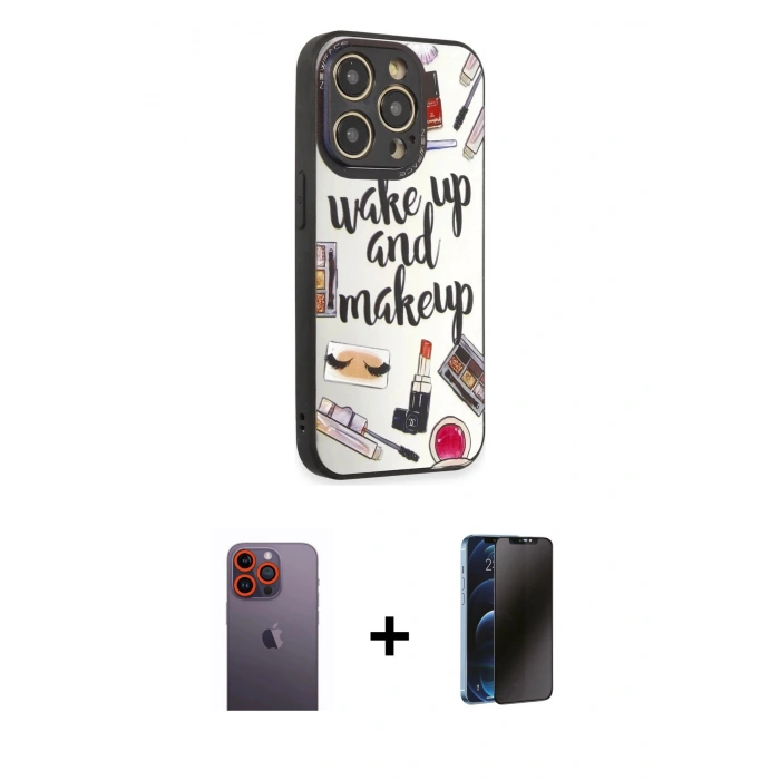 MARSİLYAN™- iPhone 12 Pro Max Kılıf Odak Klasik Serisi - Siyah 3D Antistatik Hayalet Cam Ekran Koruyucu + Neon Fosforlu Kamera Lens - TU