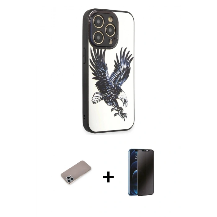 MARSİLYAN™- iPhone 12 Pro Max Kılıf Odak Klasik Serisi - Siyah 3D Antistatik Hayalet Cam Ekran Koruyucu + Shine Kamera Lens Koruma Cam - SABE