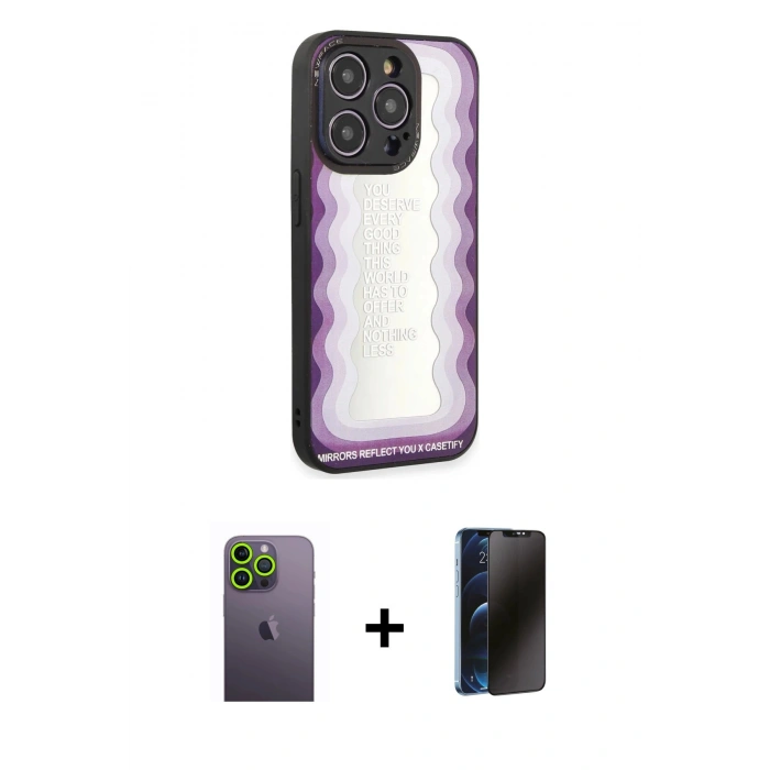MARSİLYAN™- iPhone 12 Pro Max Kılıf Odak Klasik Serisi - Siyah 3D Antistatik Hayalet Cam Ekran Koruyucu + Neon Fosforlu Kamera Lens - YL