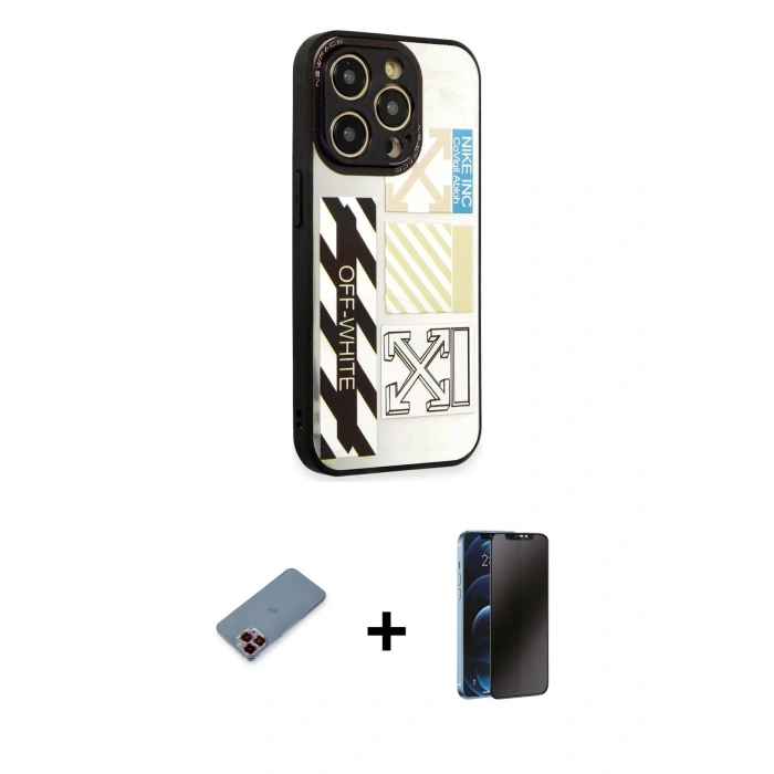 MARSİLYAN™- iPhone 12 Pro Max Kılıf Odak Klasik Serisi - Siyah 3D Antistatik Hayalet Cam Ekran Koruyucu + Metal Kamera Lens Koruma Cam - KI