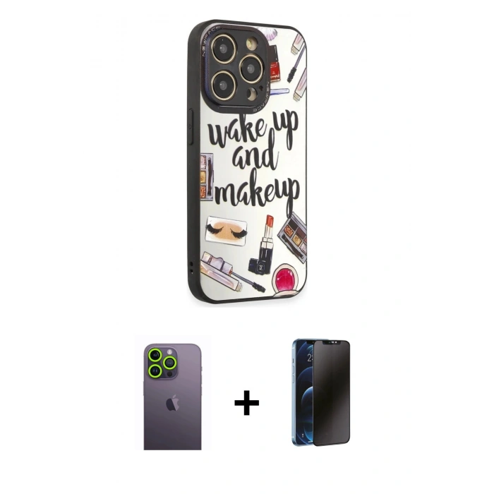 MARSİLYAN™- iPhone 12 Pro Max Kılıf Odak Klasik Serisi - Siyah 3D Antistatik Hayalet Cam Ekran Koruyucu + Neon Fosforlu Kamera Lens - YL