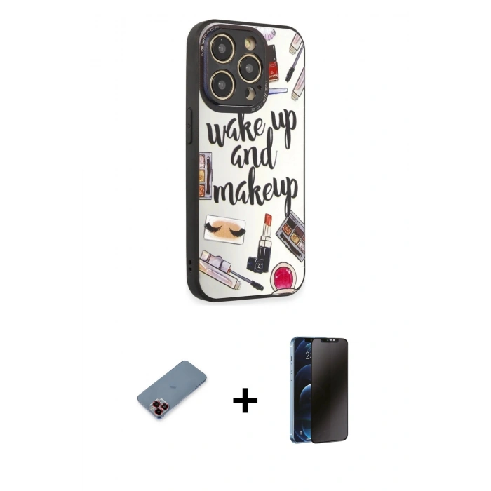 MARSİLYAN™- iPhone 12 Pro Max Kılıf Odak Klasik Serisi - Siyah 3D Antistatik Hayalet Cam Ekran Koruyucu + Metal Kamera Lens Koruma Cam - KI