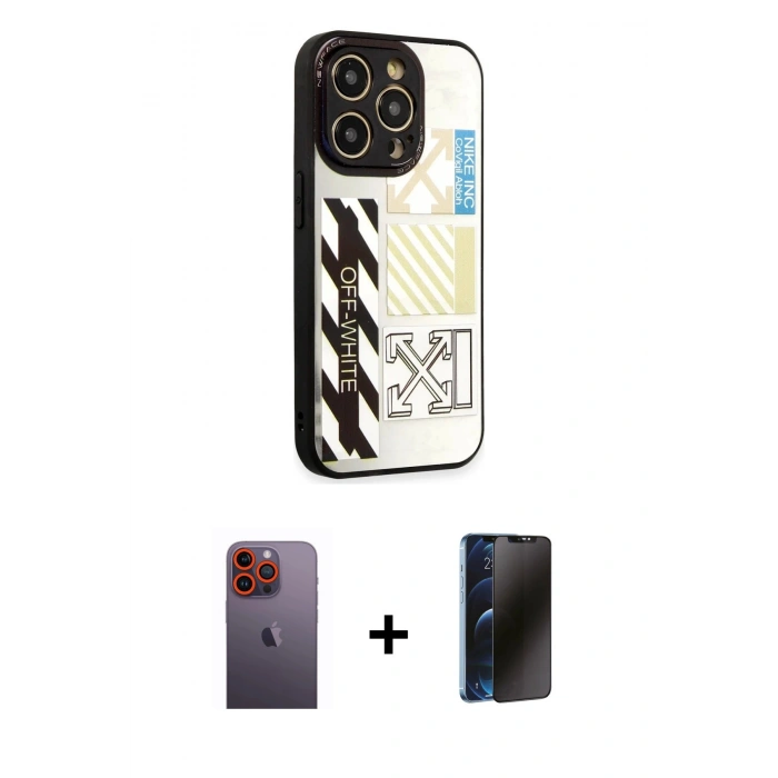 MARSİLYAN™- iPhone 12 Pro Max Kılıf Odak Klasik Serisi - Siyah 3D Antistatik Hayalet Cam Ekran Koruyucu + Neon Fosforlu Kamera Lens - TU