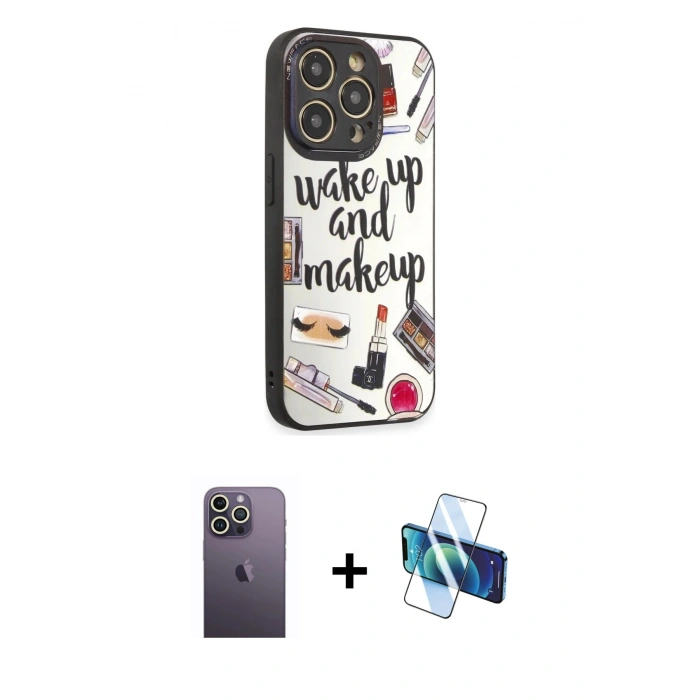 MARSİLYAN™- iPhone 12 Pro Max Kılıf Odak Klasik Serisi - Siyah 3D Antistatik Seramik Nano Ekran Koruyucu + Neon Fosforlu Kamera Lens - BZ