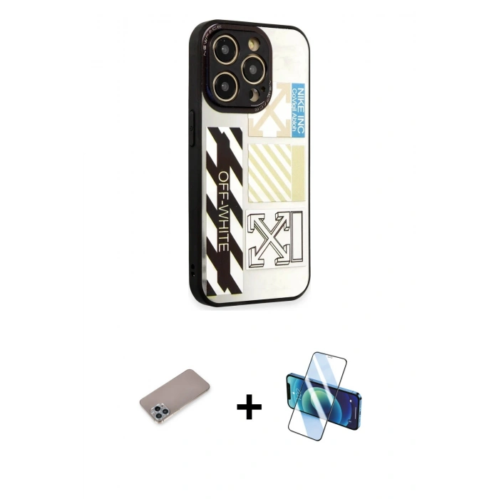 MARSİLYAN™- iPhone 12 Pro Max Kılıf Odak Klasik Serisi - Siyah 3D Antistatik Seramik Nano Ekran Koruyucu + Shine Kamera Lens Koruma Cam - SABE