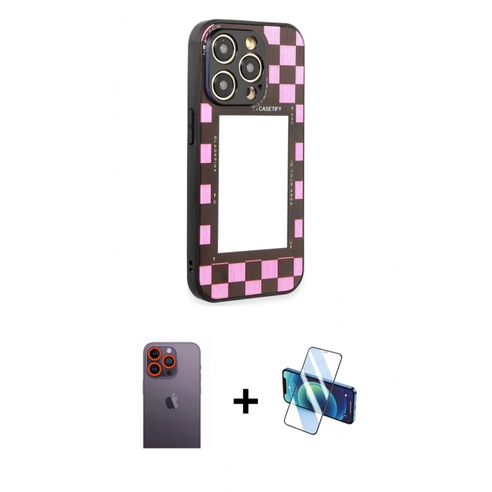 MARSİLYAN™- iPhone 12 Pro Max Kılıf Odak Klasik Serisi - Siyah 3D Antistatik Seramik Nano Ekran Koruyucu + Neon Fosforlu Kamera Lens - TU