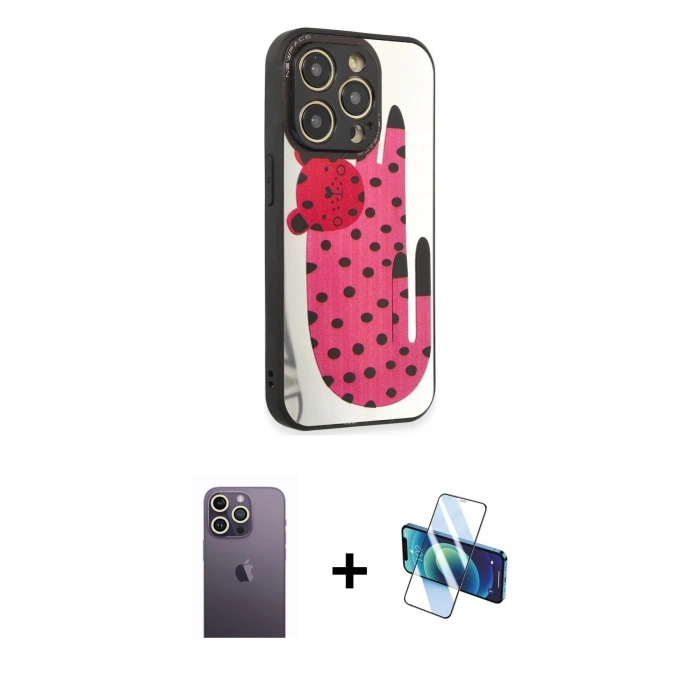 MARSİLYAN™- iPhone 12 Pro Max Kılıf Odak Klasik Serisi - Siyah 3D Antistatik Seramik Nano Ekran Koruyucu + Neon Fosforlu Kamera Lens - BZ