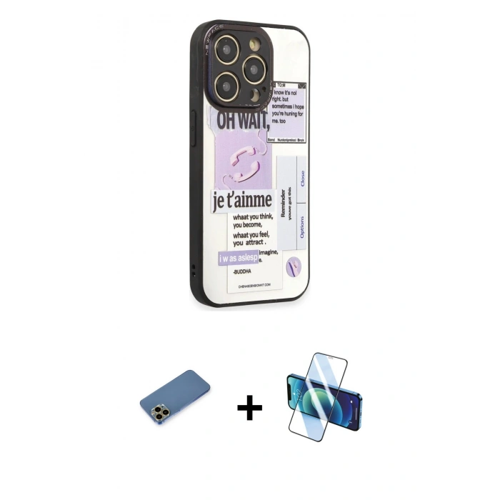 MARSİLYAN™- iPhone 12 Pro Max Kılıf Odak Klasik Serisi - Siyah 3D Antistatik Seramik Nano Ekran Koruyucu + Shine Kamera Lens Koruma Cam - GD