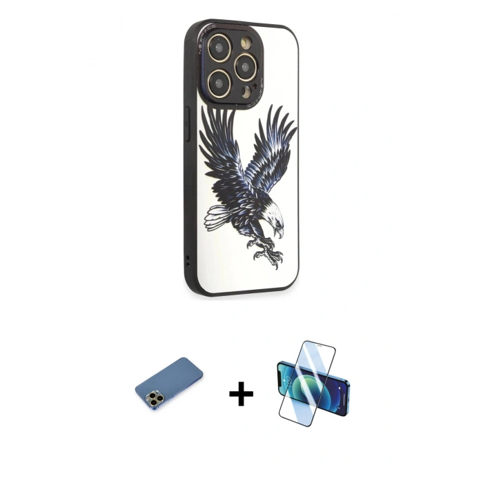 MARSİLYAN™- iPhone 12 Pro Max Kılıf Odak Klasik Serisi - Siyah 3D Antistatik Seramik Nano Ekran Koruyucu + Shine Kamera Lens Koruma Cam - GD