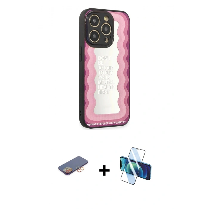 MARSİLYAN™- iPhone 12 Pro Max Kılıf Odak Klasik Serisi - Siyah 3D Antistatik Seramik Nano Ekran Koruyucu + Renkli Kamera Lens Koruma Cam - TU