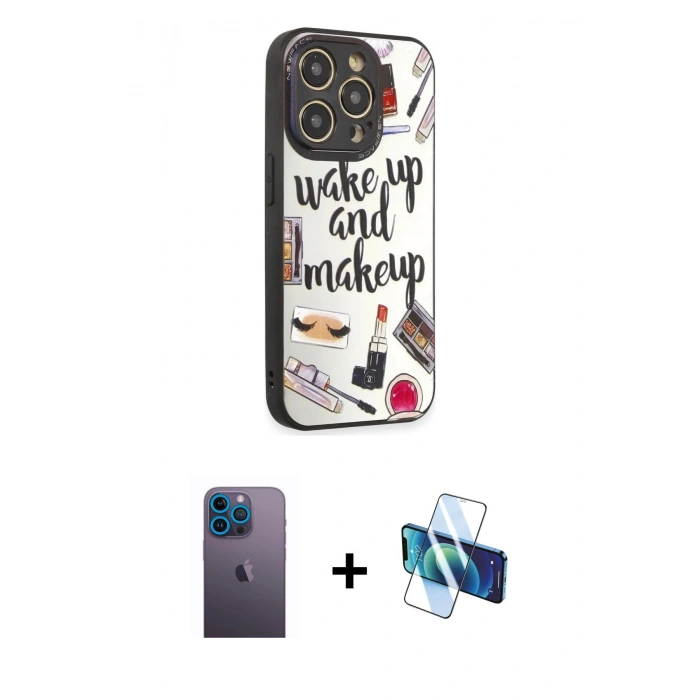 MARSİLYAN™- iPhone 12 Pro Max Kılıf Odak Klasik Serisi - Siyah 3D Antistatik Seramik Nano Ekran Koruyucu + Neon Fosforlu Kamera Lens - MI