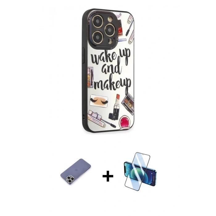 MARSİLYAN™- iPhone 12 Pro Max Kılıf Odak Klasik Serisi - Siyah 3D Antistatik Seramik Nano Ekran Koruyucu + Metal Kamera Lens Koruma Cam - GD